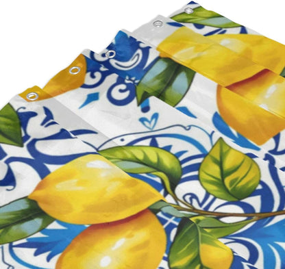 Bright Yellow Lemon Polyester Shower Curtain 60 x 72 Inches with 12 Plastic Hooks - Waterproof, Quick Dry Bathroom Decor for Hotel, Home and RV Use - Machine Washable