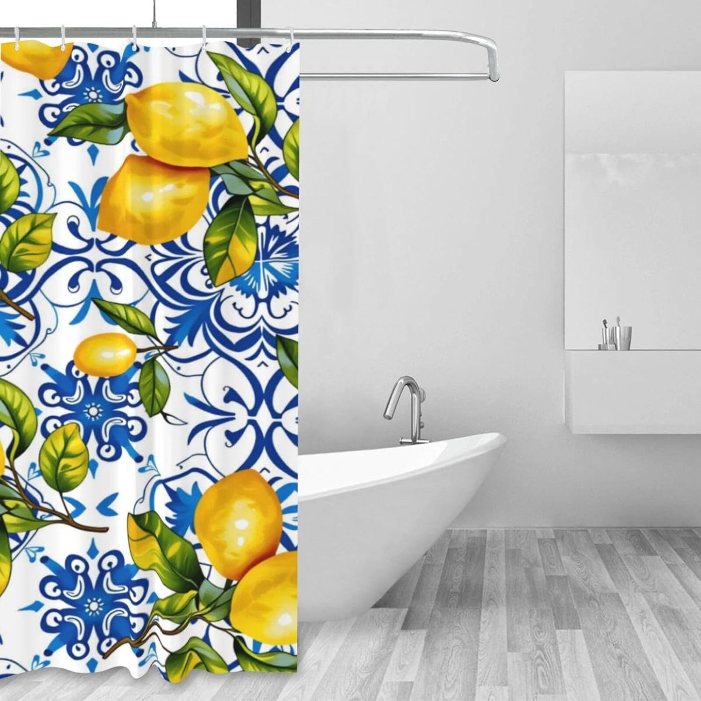 Bright Yellow Lemon Polyester Shower Curtain 60 x 72 Inches with 12 Plastic Hooks - Waterproof, Quick Dry Bathroom Decor for Hotel, Home and RV Use - Machine Washable