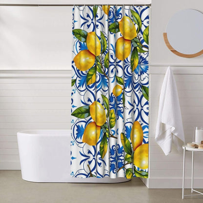 Bright Yellow Lemon Polyester Shower Curtain 60 x 72 Inches with 12 Plastic Hooks - Waterproof, Quick Dry Bathroom Decor for Hotel, Home and RV Use - Machine Washable