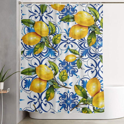 Bright Yellow Lemon Polyester Shower Curtain 60 x 72 Inches with 12 Plastic Hooks - Waterproof, Quick Dry Bathroom Decor for Hotel, Home and RV Use - Machine Washable