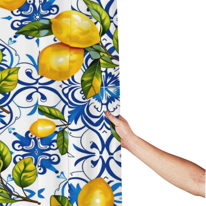Bright Yellow Lemon Polyester Shower Curtain 60 x 72 Inches with 12 Plastic Hooks - Waterproof, Quick Dry Bathroom Decor for Hotel, Home and RV Use - Machine Washable