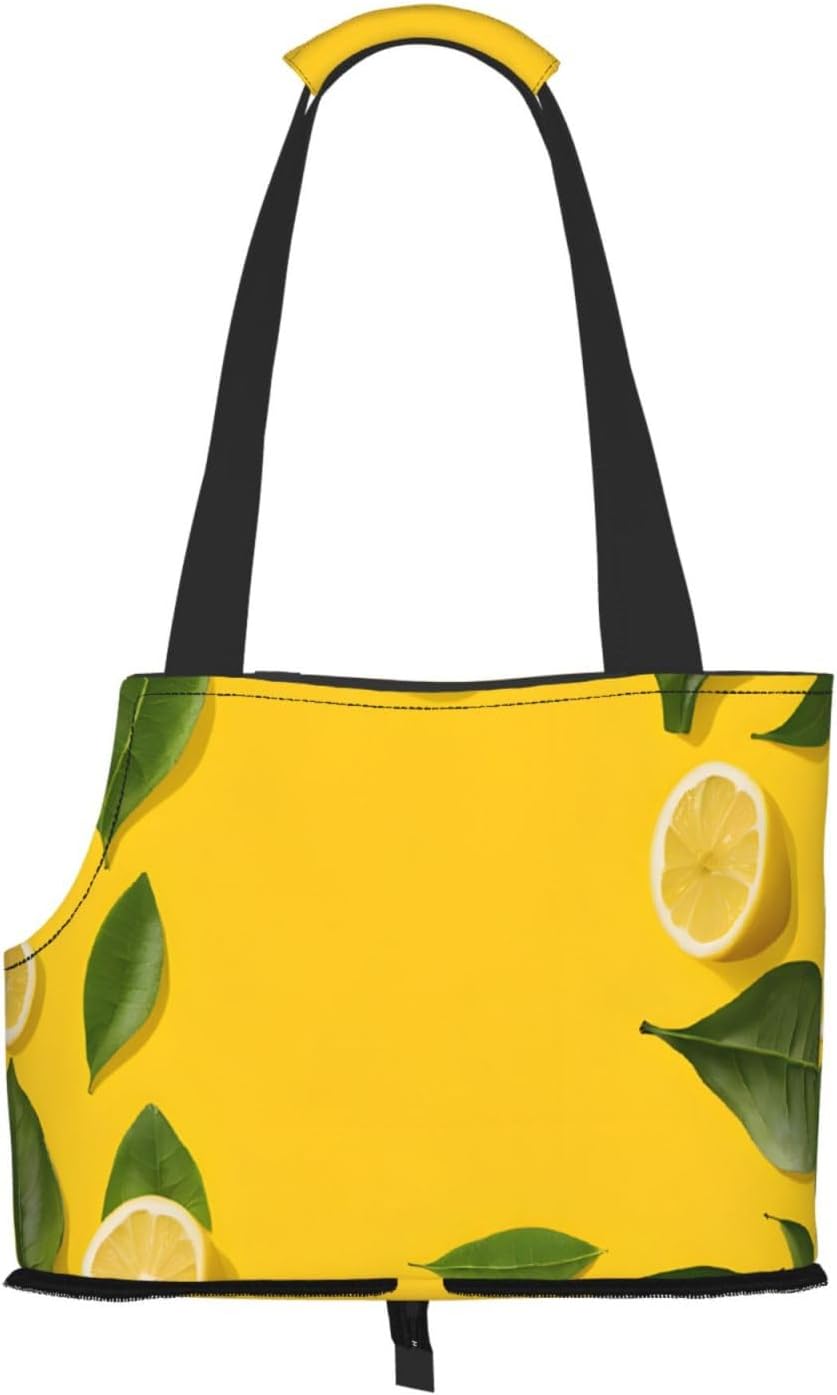 Yellow Lemon Printed Foldable Pet Bag - Portable Puppy Cat Travel Handbag Tote,Pet Carrier Backpacks.