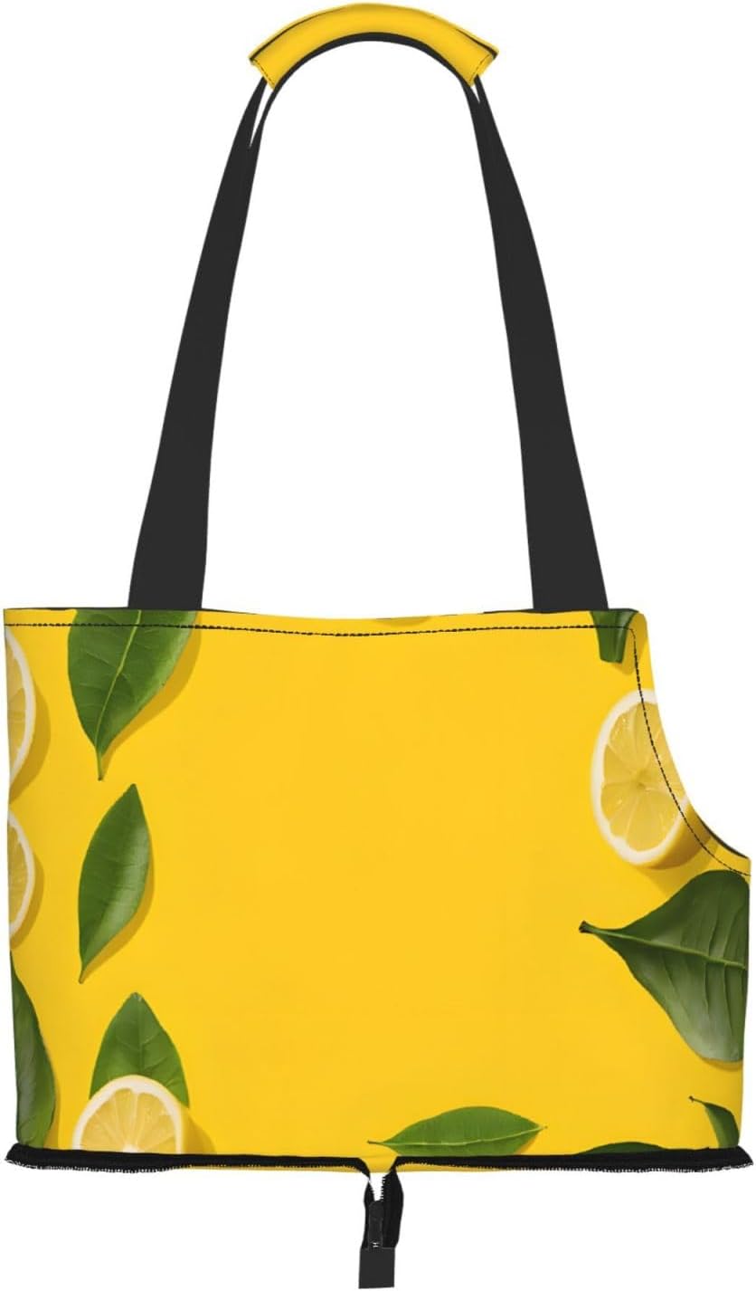 Yellow Lemon Printed Foldable Pet Bag - Portable Puppy Cat Travel Handbag Tote,Pet Carrier Backpacks.