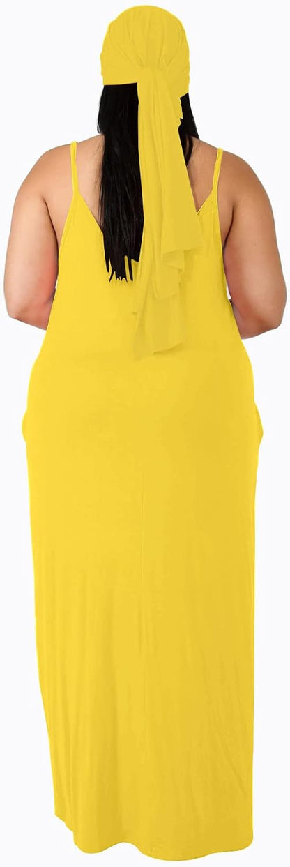 Women's Plus Size Casual Maxi Dress Summer Sleeveless Loose Beach Dress Sundress with Pockets