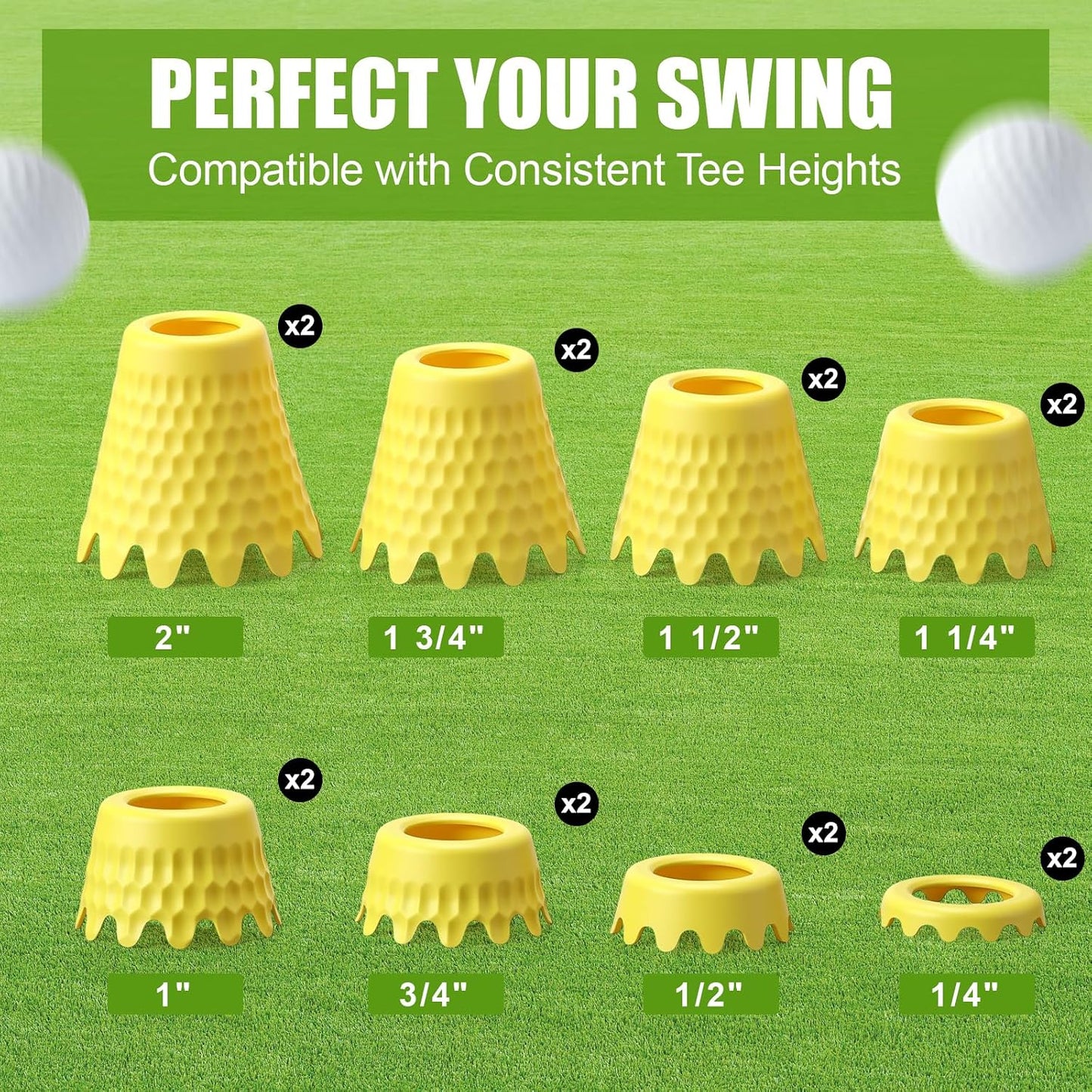 Golf Simulator Tees, 8 Fixed Heights for Golf Mats | Flexible LDPE Golf Tees for Indoor Simulators and Flat Mats; 8-Piece Set Has 1 Per Height, 16-Piece Set Has 2