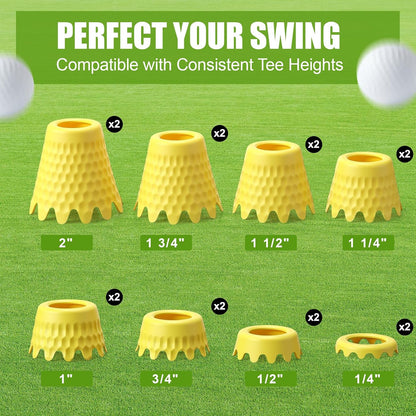 Golf Simulator Tees, 8 Fixed Heights for Golf Mats | Flexible LDPE Golf Tees for Indoor Simulators and Flat Mats; 8-Piece Set Has 1 Per Height, 16-Piece Set Has 2