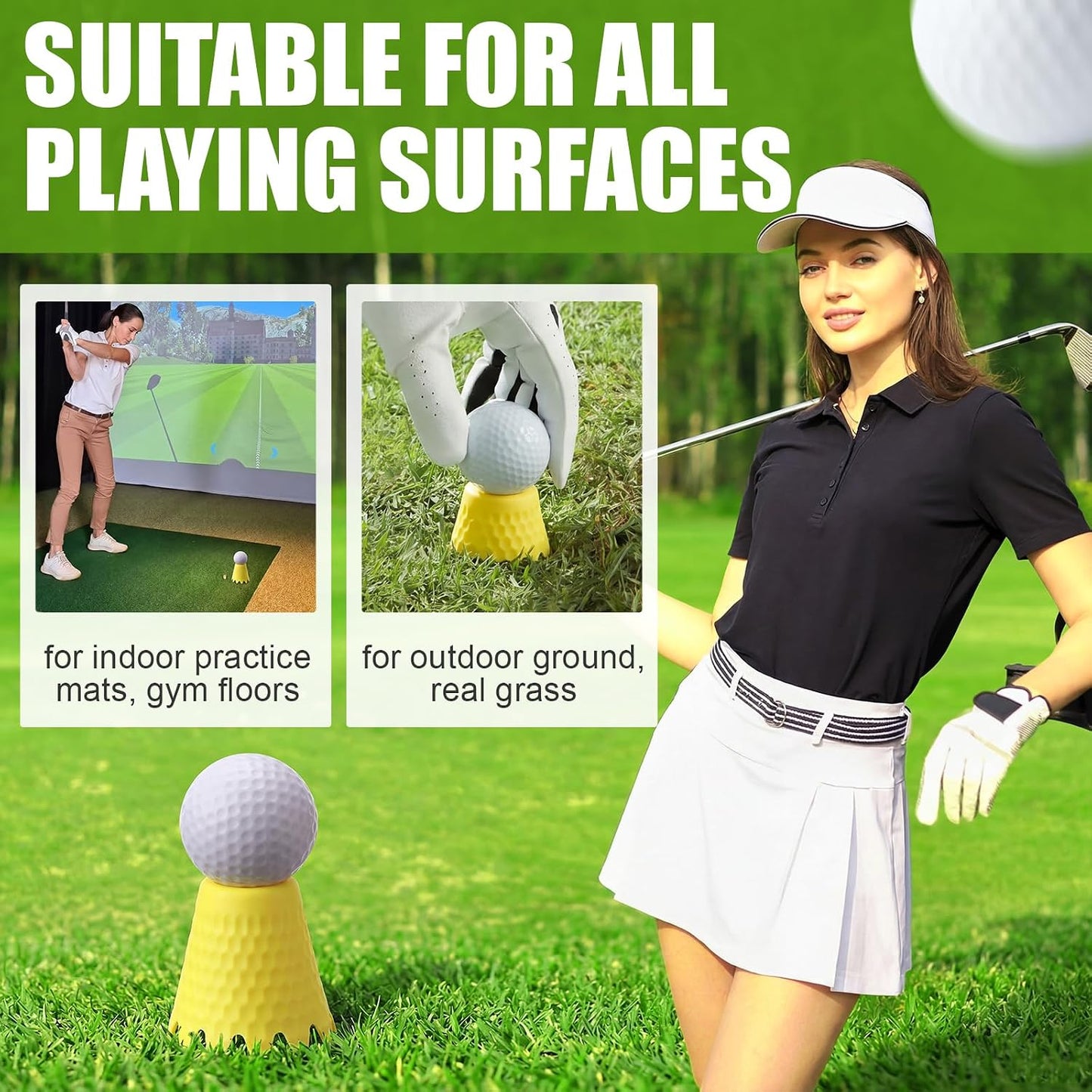 Golf Simulator Tees, 8 Fixed Heights for Golf Mats | Flexible LDPE Golf Tees for Indoor Simulators and Flat Mats; 8-Piece Set Has 1 Per Height, 16-Piece Set Has 2