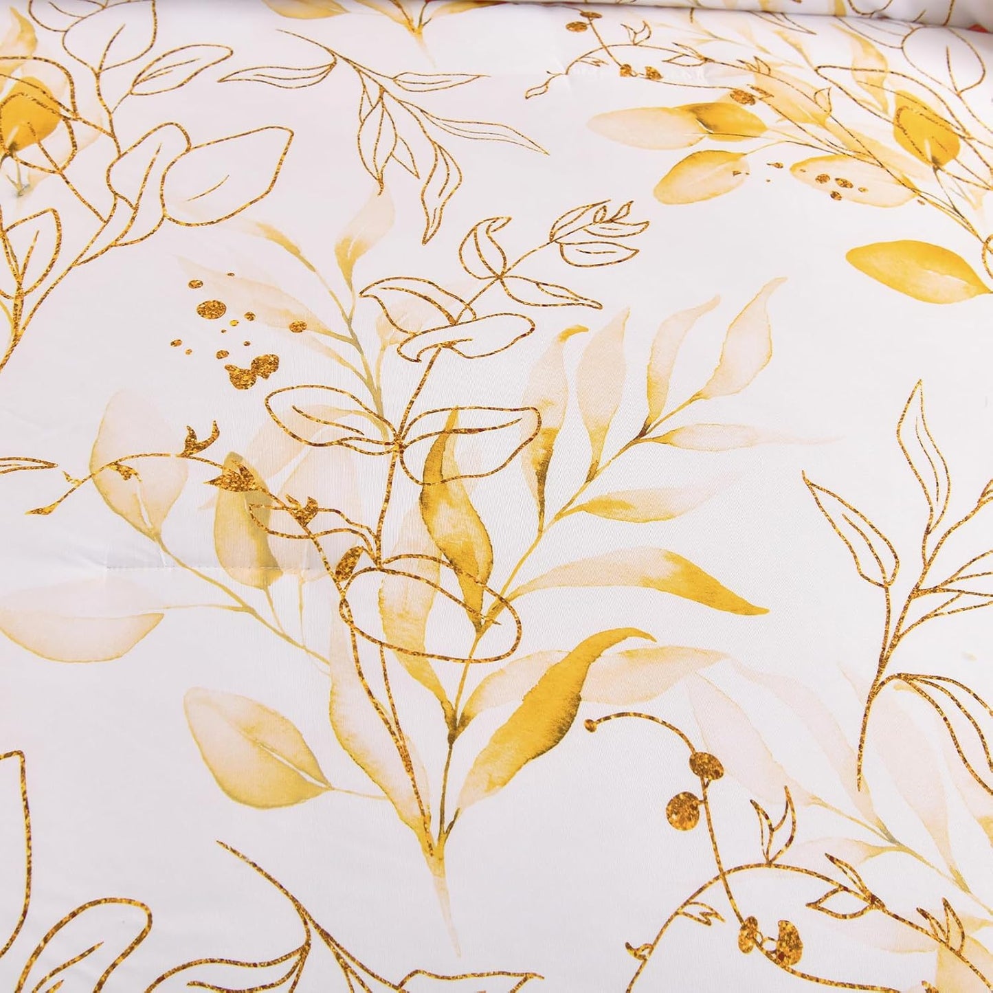 Yellow Botanical Comforter Set Queen, 7 Pieces Floral Bed in a Bag Gloden Leaves Bedding Set Soft Microfiber Queen(1 Comforter,2 Pillowcase,2 Pillow Shams,1 Flat Sheet,1 Fitted Sheet)