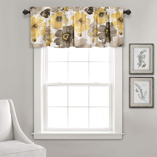 Leah Room Darkening Window Curtain Valance, 18 inch x 52 inch, Yellow/Gray