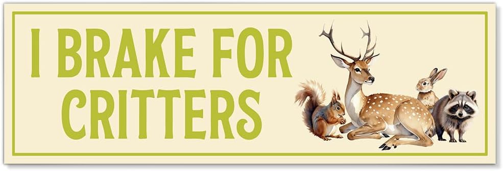 I Brake for Critter Yellow Car Bumper Magnet, Wildlife Car Accessory | Cute Animal Lovers Waterproof Magnet Sticker for Car Trucks, Magnets for Bumper Locker Fridge, Easy to Apply Remove and Swap