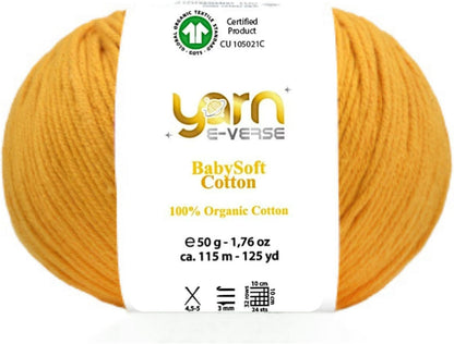 Babysoft Cotton Yarn, , 100% Organic Cotton, Soft & Hypoallergenic, Ideal for Baby Knitting, Crocheting, Amigurumi & DIY Projects, Organic Textile Certified, 50g (1, 147 Mustard Yellow)