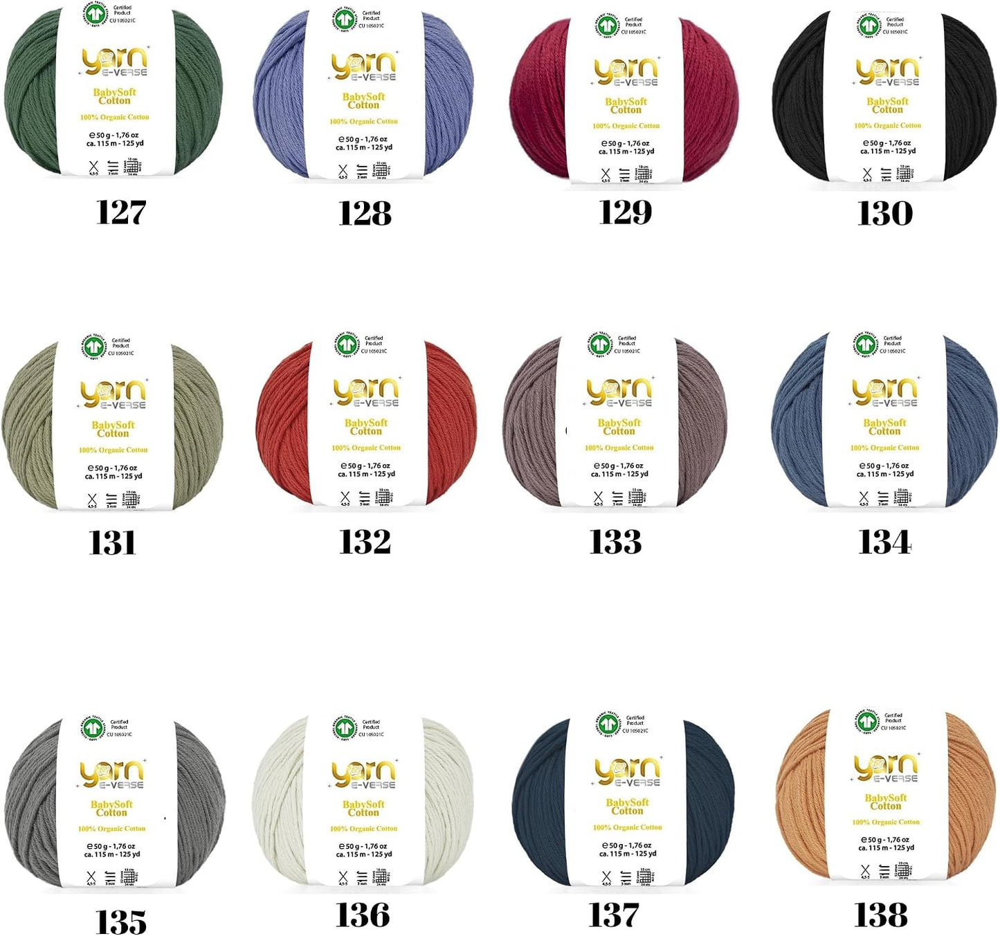 Babysoft Cotton Yarn, , 100% Organic Cotton, Soft & Hypoallergenic, Ideal for Baby Knitting, Crocheting, Amigurumi & DIY Projects, Organic Textile Certified, 50g (1, 147 Mustard Yellow)