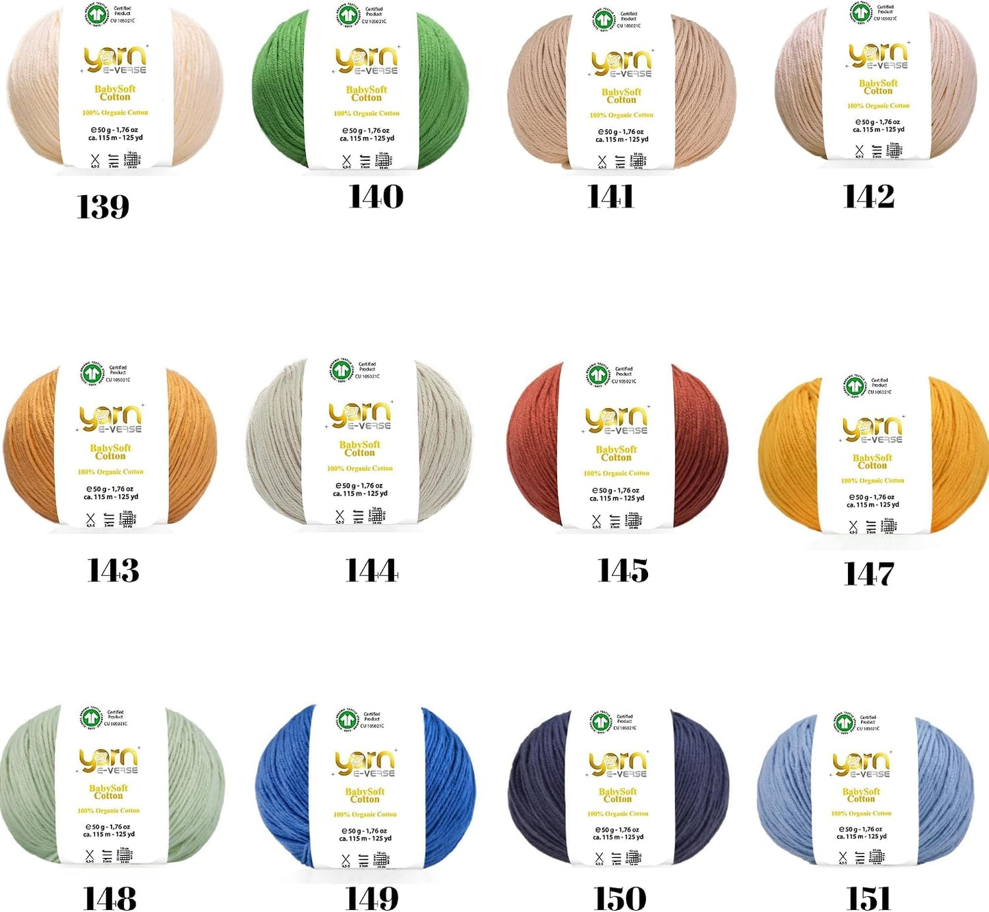 Babysoft Cotton Yarn, , 100% Organic Cotton, Soft & Hypoallergenic, Ideal for Baby Knitting, Crocheting, Amigurumi & DIY Projects, Organic Textile Certified, 50g (1, 147 Mustard Yellow)