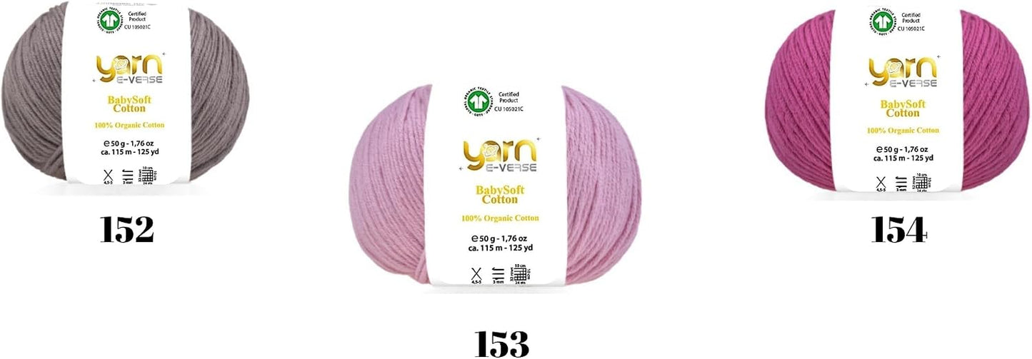 Babysoft Cotton Yarn, , 100% Organic Cotton, Soft & Hypoallergenic, Ideal for Baby Knitting, Crocheting, Amigurumi & DIY Projects, Organic Textile Certified, 50g (1, 147 Mustard Yellow)