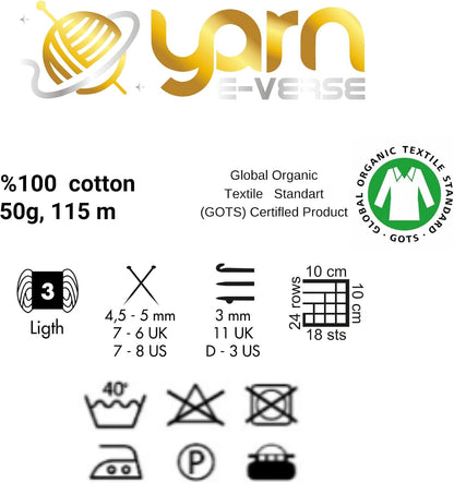Babysoft Cotton Yarn, , 100% Organic Cotton, Soft & Hypoallergenic, Ideal for Baby Knitting, Crocheting, Amigurumi & DIY Projects, Organic Textile Certified, 50g (1, 147 Mustard Yellow)