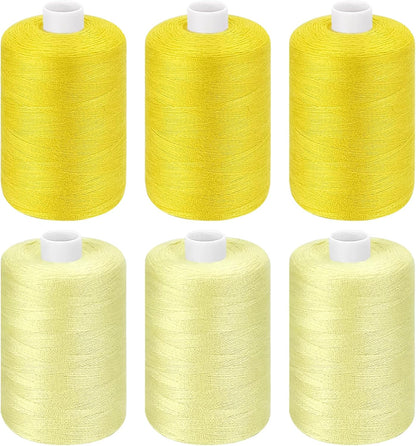 Yellow Thread for Sewing, 6 Spools of 1000 Yards Polyester Quilting Thread | All Purpose Sewing Thread Black, 6 Rolls x1000 Yards Polyester Quilting Thread for Sewing Machine, Hand Stitching Embroidery