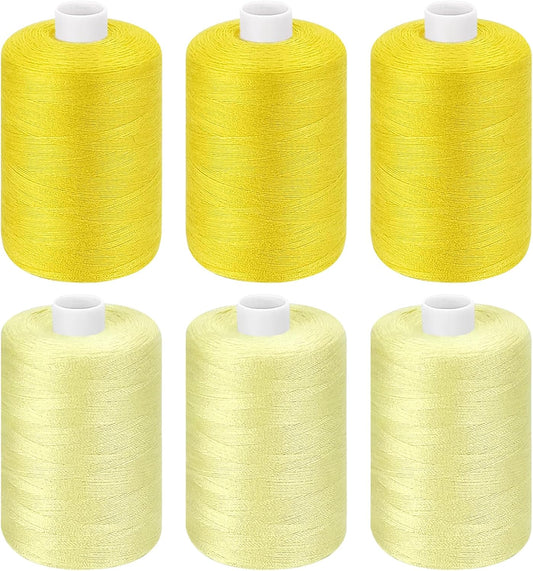 Yellow Thread for Sewing, 6 Spools of 1000 Yards Polyester Quilting Thread | All Purpose Sewing Thread Black, 6 Rolls x1000 Yards Polyester Quilting Thread for Sewing Machine, Hand Stitching Embroidery
