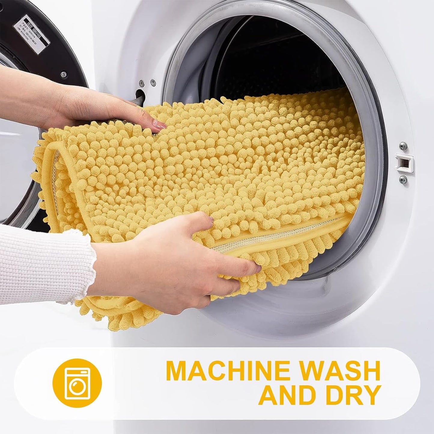 Grandaily Chenille Striped Bathroom Rugs 30x20, Extra Thick and Absorbent Bath Mats, Non-Slip Soft Plush Shaggy Shower Carpet, Machine Wash Dry, Bath Rug for Bathroom, (Medium, Yellow)