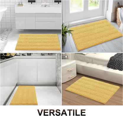 Grandaily Chenille Striped Bathroom Rugs 30x20, Extra Thick and Absorbent Bath Mats, Non-Slip Soft Plush Shaggy Shower Carpet, Machine Wash Dry, Bath Rug for Bathroom, (Medium, Yellow)