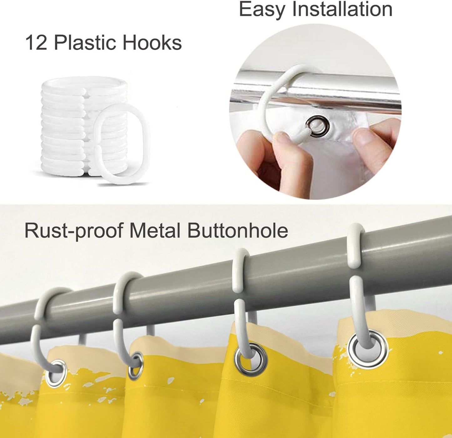 Hello Sunshine Yellow Shower Curtains Bathroom Curtain Waterproof with Hooks 72x72 Inch for Men Women Boys Girls