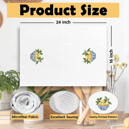 Chinoiserie Lemon Kitchen Towels Set of 2, Blue and White Porcelain Hand Towel, Grand Millennial Home Dining Room Decorative Tea Towel Dish Towels 16x24 Inch