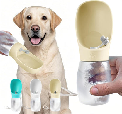 Dog Water Bottle, 12oz Leak Proof Portable Puppy Water Dispenser with Drinking Feeder for Pets Outdoor Walking, Hiking, Travel, BPA Free Food Grade Plastic (Cream Yellow, 12oz)