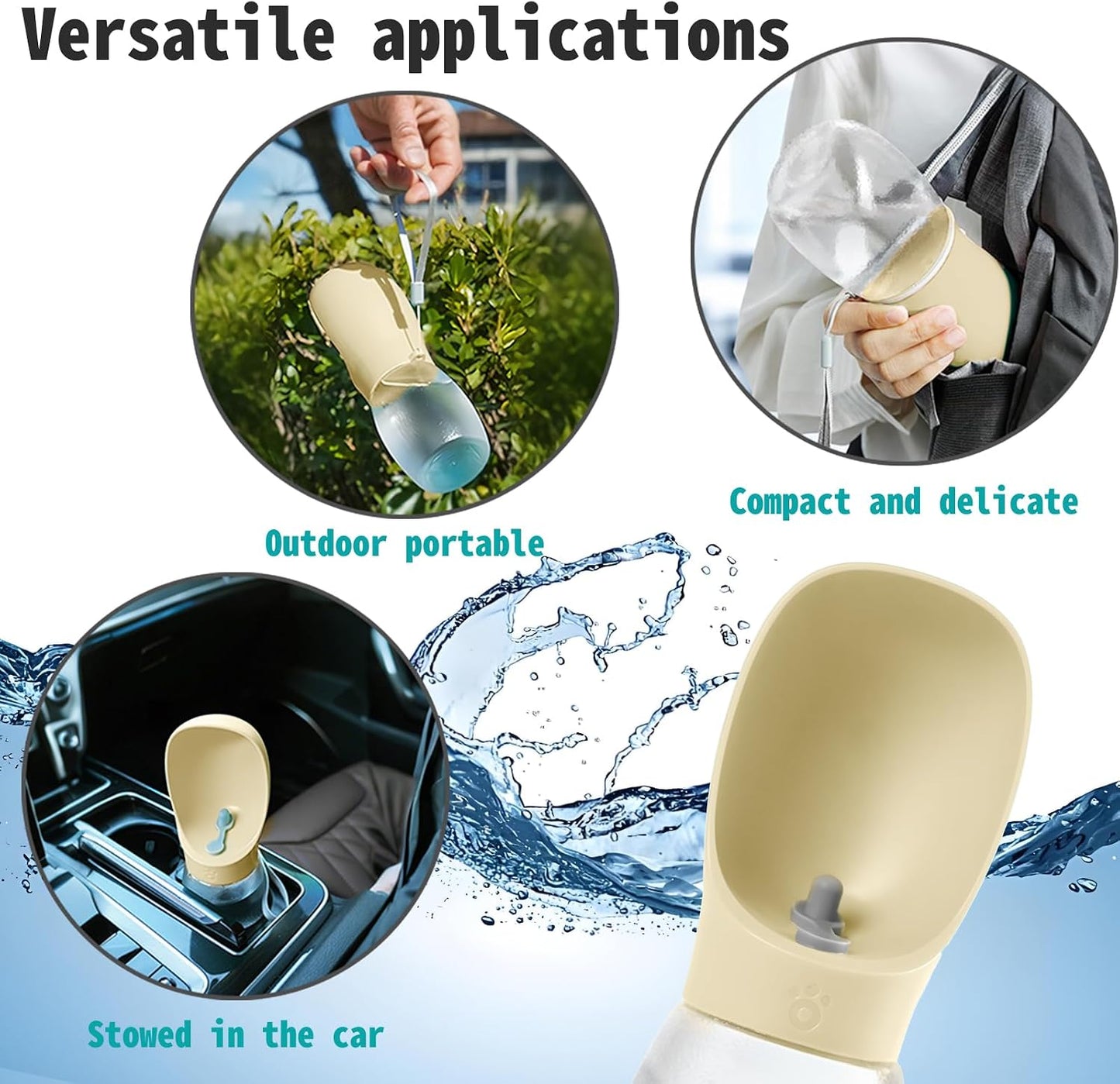 Dog Water Bottle, 12oz Leak Proof Portable Puppy Water Dispenser with Drinking Feeder for Pets Outdoor Walking, Hiking, Travel, BPA Free Food Grade Plastic (Cream Yellow, 12oz)