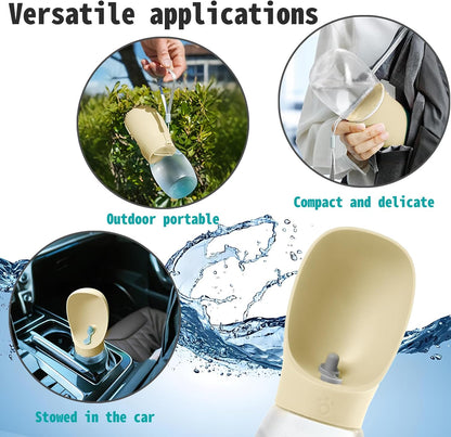 Dog Water Bottle, 12oz Leak Proof Portable Puppy Water Dispenser with Drinking Feeder for Pets Outdoor Walking, Hiking, Travel, BPA Free Food Grade Plastic (Cream Yellow, 12oz)