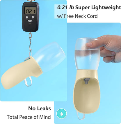 Dog Water Bottle, 12oz Leak Proof Portable Puppy Water Dispenser with Drinking Feeder for Pets Outdoor Walking, Hiking, Travel, BPA Free Food Grade Plastic (Cream Yellow, 12oz)