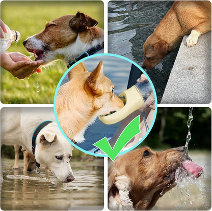 Dog Water Bottle, 12oz Leak Proof Portable Puppy Water Dispenser with Drinking Feeder for Pets Outdoor Walking, Hiking, Travel, BPA Free Food Grade Plastic (Cream Yellow, 12oz)