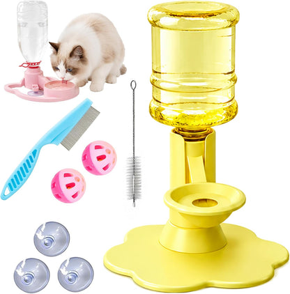 Gravity Cat Water Dispenser Stand, Automatic Water Bowl with 3 Suction Cups, 28/30mm Bottle Adapter, No Electricity Pet Waterer for Cats and Small Dogs, for Indoor Areas (B-Yellow)