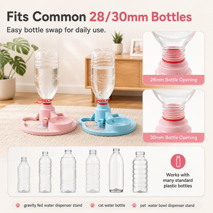 Gravity Cat Water Dispenser Stand, Automatic Water Bowl with 3 Suction Cups, 28/30mm Bottle Adapter, No Electricity Pet Waterer for Cats and Small Dogs, for Indoor Areas (B-Yellow)