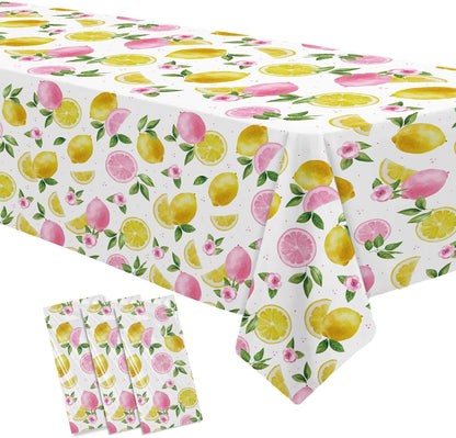 Lemon Party Decorations Tablecloth for Girls Birthday Baby Shower Bridal Shower, 3 Pack Disposable Summer Pink Lemon Birthday Party Supplies Table Cover, 55in x 86in