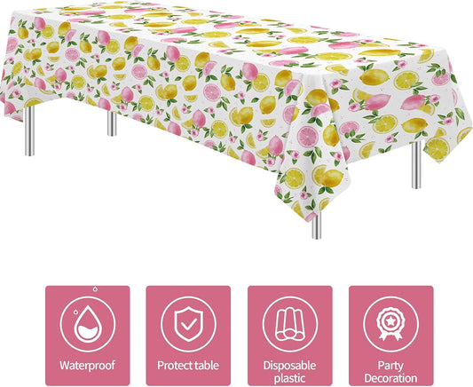 Lemon Party Decorations Tablecloth for Girls Birthday Baby Shower Bridal Shower, 3 Pack Disposable Summer Pink Lemon Birthday Party Supplies Table Cover, 55in x 86in