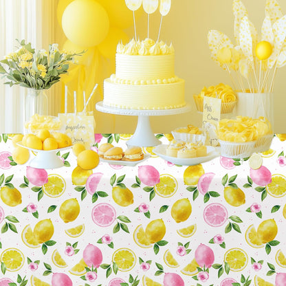 Lemon Party Decorations Tablecloth for Girls Birthday Baby Shower Bridal Shower, 3 Pack Disposable Summer Pink Lemon Birthday Party Supplies Table Cover, 55in x 86in