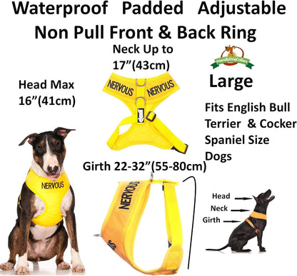 Limited Nervous (Give Me Space) Yellow Color Coded Non-Pull Front and Back D Ring Padded and Waterproof Vest Dog Harness Prevents Accidents by Warning Others of Your Dog in Advance (L)
