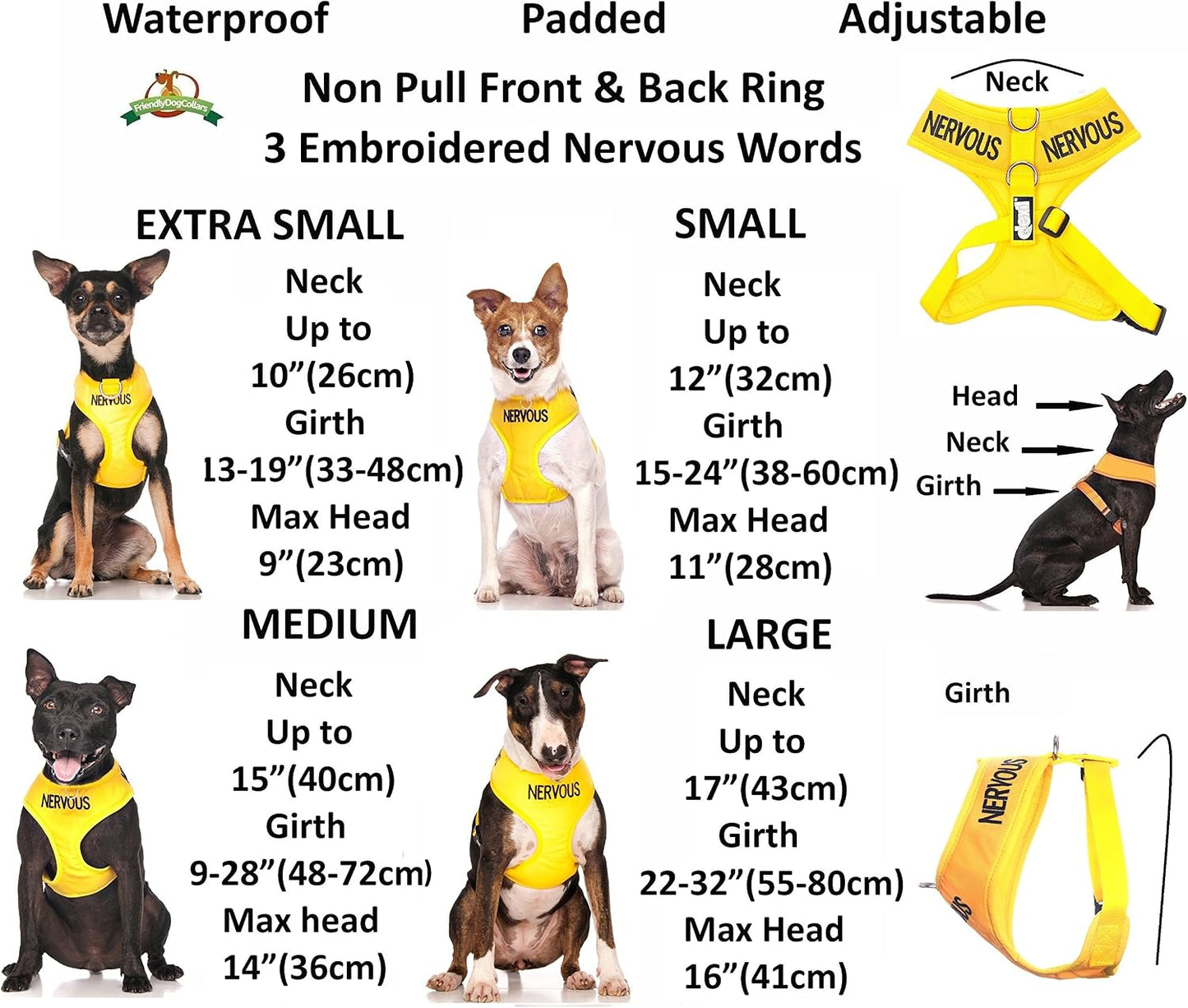 Limited Nervous (Give Me Space) Yellow Color Coded Non-Pull Front and Back D Ring Padded and Waterproof Vest Dog Harness Prevents Accidents by Warning Others of Your Dog in Advance (L)