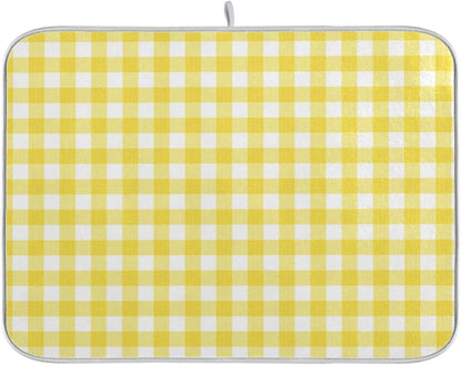 Simple Yellow Gingham Pattern 16 x 18 Inches Absorbent Dish Drying Mat Microfiber Kitchen Countertop Table Protector Multi-Purpose Counter Rack Sink Drainer Pad