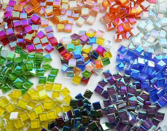 300G Iridescent Mosaic Tiles, 0.4 inches Square Mosaic Glass Pieces, Mini Tiles for Glass Projects, Great for Mosaic Craft, 335pcs Crisp Sunshine Yellow Mosaic Great for Art Supplies