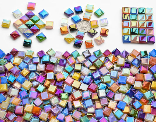 300G Iridescent Mosaic Tiles, 0.4 inches Square Mosaic Glass Pieces, Mini Tiles for Glass Projects, Great for Mosaic Craft, 335pcs Crisp Sunshine Yellow Mosaic Great for Art Supplies