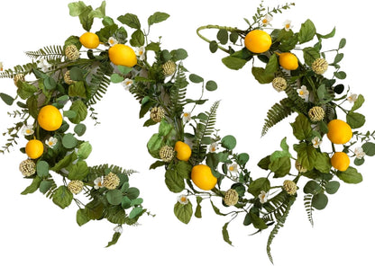 6 Ft Artificial Lemon Leaf Vine Garland - Faux Spring Wall Hanging Decor for Mantle, Window, Wedding, Home & Garden - Long Yellow Green Vine