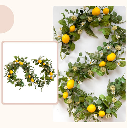 6 Ft Artificial Lemon Leaf Vine Garland - Faux Spring Wall Hanging Decor for Mantle, Window, Wedding, Home & Garden - Long Yellow Green Vine