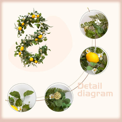 6 Ft Artificial Lemon Leaf Vine Garland - Faux Spring Wall Hanging Decor for Mantle, Window, Wedding, Home & Garden - Long Yellow Green Vine