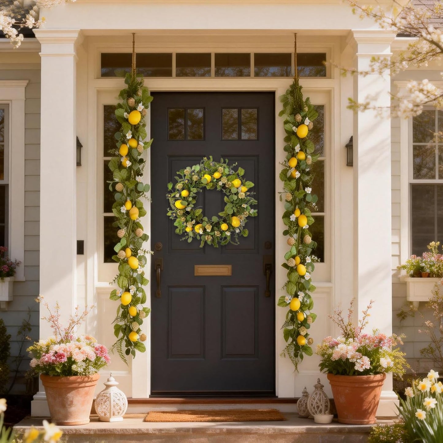 6 Ft Artificial Lemon Leaf Vine Garland - Faux Spring Wall Hanging Decor for Mantle, Window, Wedding, Home & Garden - Long Yellow Green Vine