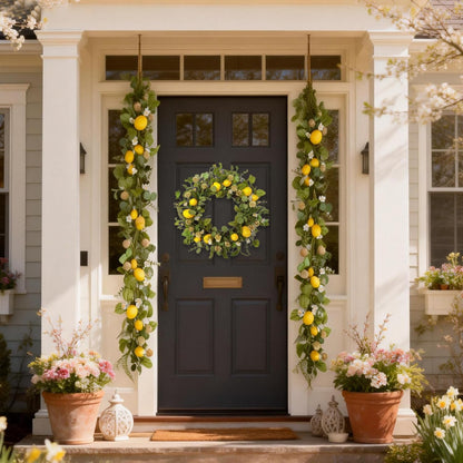 6 Ft Artificial Lemon Leaf Vine Garland - Faux Spring Wall Hanging Decor for Mantle, Window, Wedding, Home & Garden - Long Yellow Green Vine