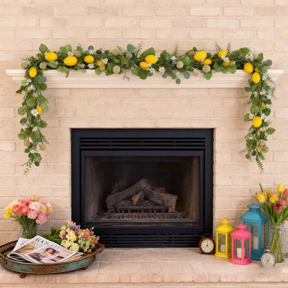 6 Ft Artificial Lemon Leaf Vine Garland - Faux Spring Wall Hanging Decor for Mantle, Window, Wedding, Home & Garden - Long Yellow Green Vine