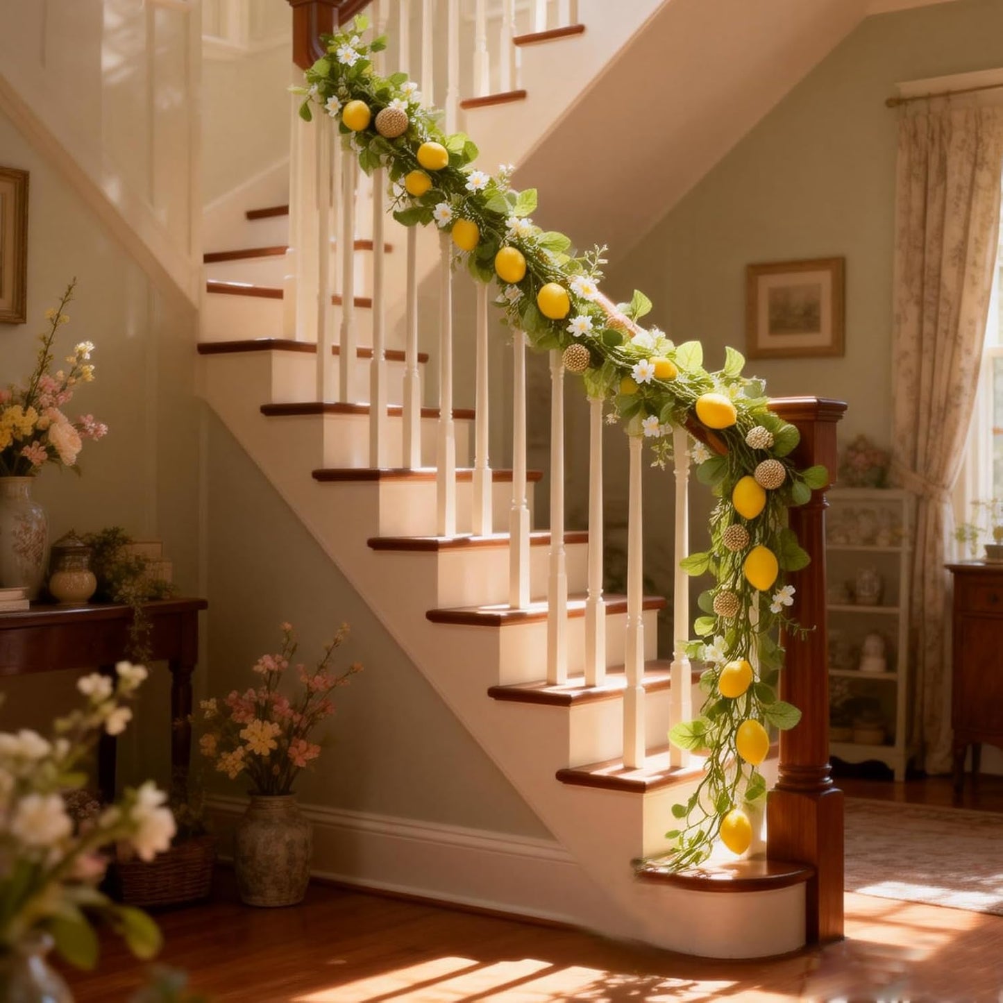 6 Ft Artificial Lemon Leaf Vine Garland - Faux Spring Wall Hanging Decor for Mantle, Window, Wedding, Home & Garden - Long Yellow Green Vine