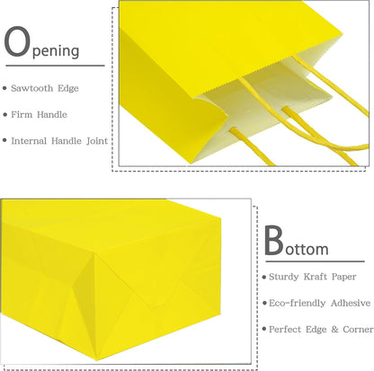 Yellow Paper Bags with Tissue Paper 10 Pack Small Gift Bags | 5x3.1x8.2, Kraft Paper Bags, Tissue Paper, Reinforced Handle, Strong Load-bearing, Birthday, Party, Wedding, Christmas