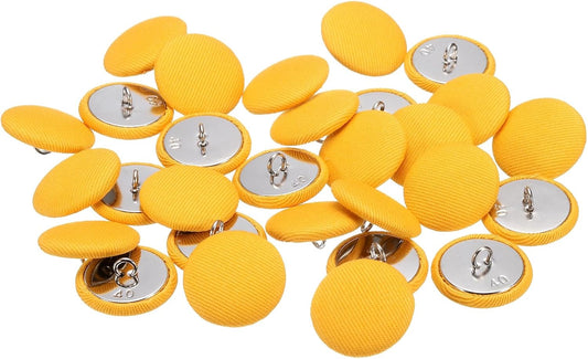 25mm Fabric Cloth Covered Button Metal Shank 30pcs, Yellow | 40L 1" Round Satin Sewing DIY Craft Buttons for Bridal Wedding Suits Dress Blouses Sweaters