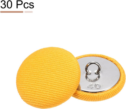 25mm Fabric Cloth Covered Button Metal Shank 30pcs, Yellow | 40L 1" Round Satin Sewing DIY Craft Buttons for Bridal Wedding Suits Dress Blouses Sweaters